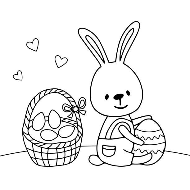 Coloring page Easter bunny and basket. Coloring page Easter bunny and basket. Outline drawing. Vector illustration. easter sunday stock illustrations
