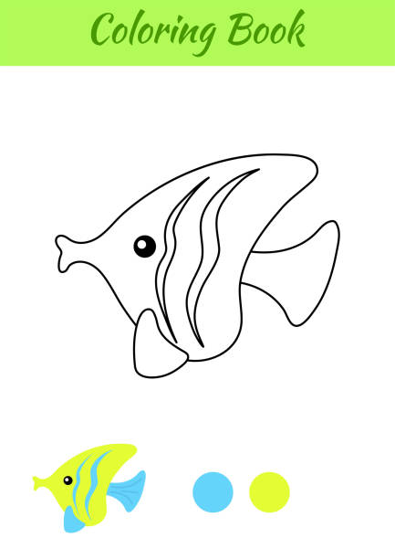Coloring page fish. Coloring book for kids. Educational activity for preschool years kids and toddlers with cute animal. Flat cartoon colorful vector illustration.  printable of fish drawing stock illustrations