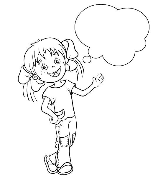 Coloring Page Outline Of a Cartoon Girl with speech bubble Coloring Page Outline Of a Cartoon Girl with speech bubble. quote coloring pages stock illustrations