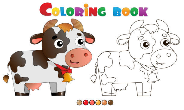 Coloring Page Outline of cartoon cow with bell. Farm animals. Coloring book for kids. Coloring Page Outline of cartoon cow with bell. Farm animals. Coloring book for kids. printable cow stock illustrations
