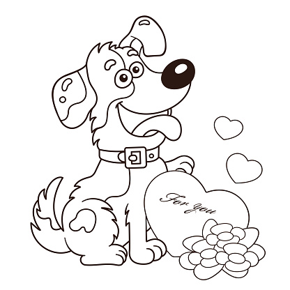 Onwijs Kleurplaat Pagina Overzicht Van De Hond Van De Cartoon Met Bloemen TF-45