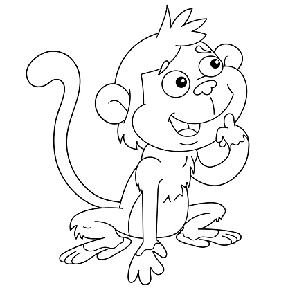 Coloring Page Outline Of cartoon monkey. Animals. Coloring Book for kids.