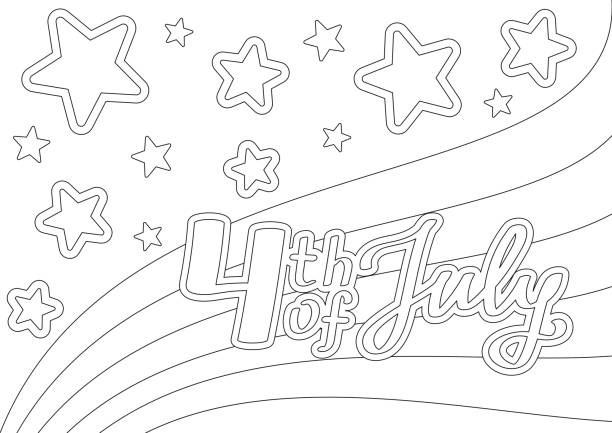 Coloring page with a festive quote 4th of July, stars and wavy stripes Coloring page with a festive quote on a striped background with stars for 4th of July American Independence Day. Vector design template for coloring book, greeting card, festive banner and poster. Recreation and entertainment for the little patriot quote coloring pages stock illustrations