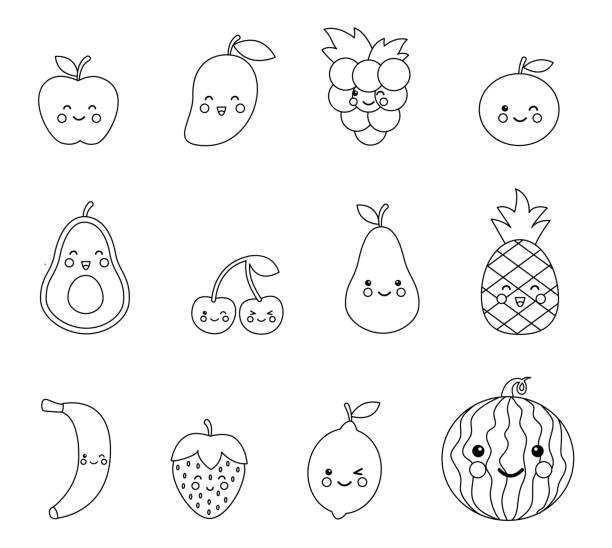 Coloring Book Fruits And Vegetables Pineapple Illustrations, Royalty