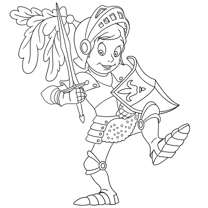 Coloring Page With Knight Stock Illustration - Download Image Now - iStock