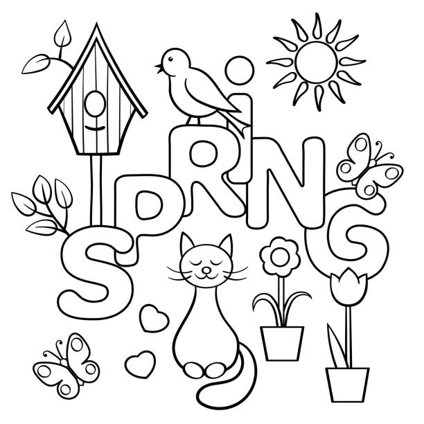 Flowers Cat, Coloring Page Anti Stress Illustrations, Royalty-Free ...