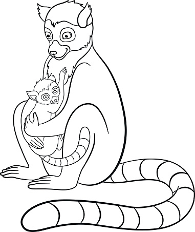 Coloring Pages Mother Lemur With Her Little Cute Baby ...
