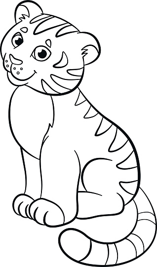Coloring Pages Wild Animals Little Cute Baby Tiger Smiles Stock ...