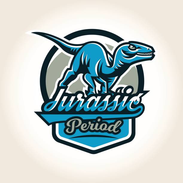 Colourful emblem, icon, label the world of the dinosaurs of the Jurassic period of the Mesozoic era is isolated on a background of the shield. Vector illustration, printing for t-shirts Colourful emblem, icon, label the world of the dinosaurs of the Jurassic period of the Mesozoic era is isolated on a background of the shield. Vector illustration, printing for t-shirts. jurassic world stock illustrations