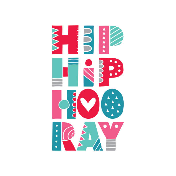 Colourful Hip Hip Hooray Letters with Bold Patterns vector vector art illustration