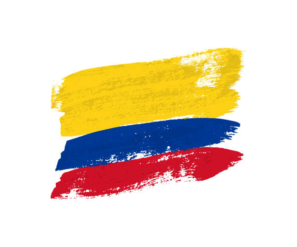 колумбийский флаг из мазки кистью. вектор гранж флаг колумбии изолированы на белом фоне. - колумбия stock illustrations