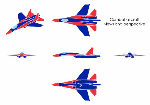 Combat aircraft. Without outline. War weapon. Supersonic machine. drawing of fighter planes stock illustrations