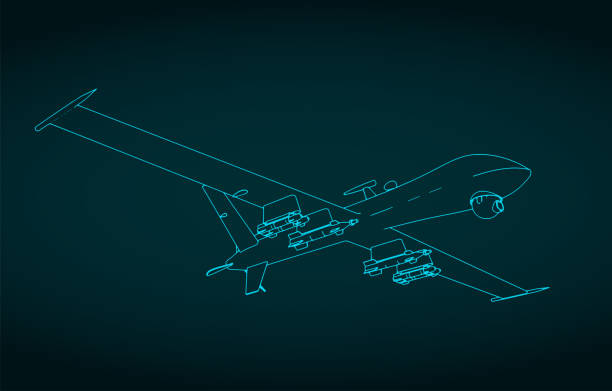Combat drone illustration Stylized vector illustration of drawings of combat drone drawing of fighter planes stock illustrations