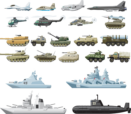 combat vehicle plane and boats