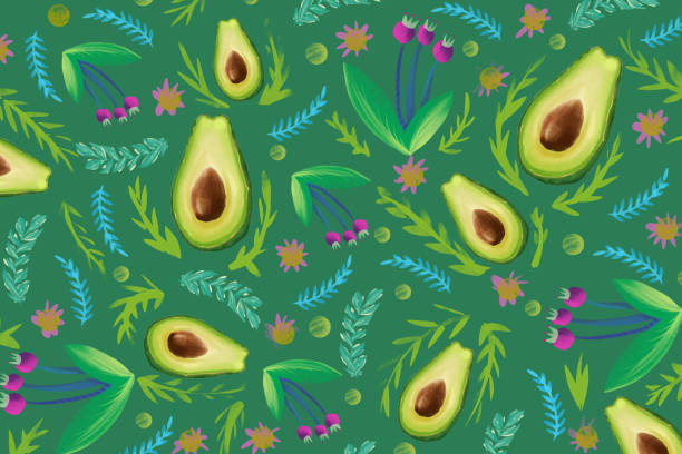 illustrazioni stock, clip art, cartoni animati e icone di tendenza di combinazione di avocado e fiori decorativi - stankovic