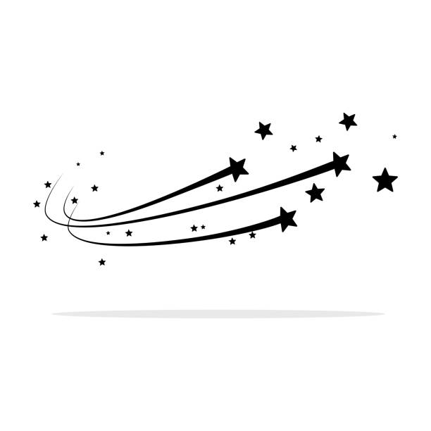 stockillustraties, clipart, cartoons en iconen met komeetpictogram. het pictogram van de asteroïde. zwarte shooting star met elegante star trail op witte achtergrond - vallende sterren