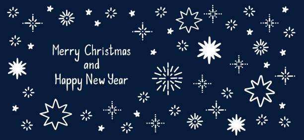 ilustrações de stock, clip art, desenhos animados e ícones de comets and stars hand drawn doodle background. merry christmas and happy new year quote lettering - christmas magic