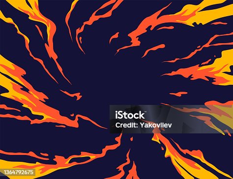 istock Comic book fantastic fire flames, smoke backgrounds. Design template page. Hand drawn vector art illustration. 1364792675