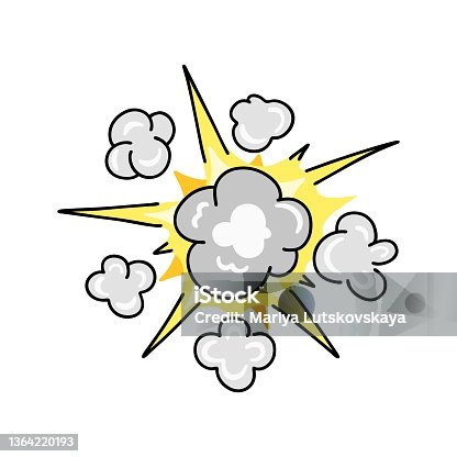 istock Comic explosion. Bomb explosion, meteorite fall, smoke cloud or fire flash. Atomic boom or dynamite detonation, doodle style, vector cartoon hand drawn color isolated single illustration 1364220193