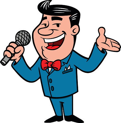 Comic image of an announcer making a speech