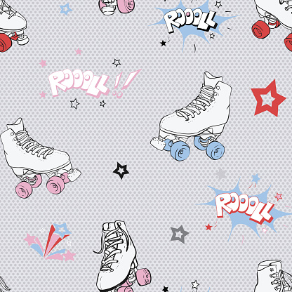 Comic Roller Skates vector seamless pattern background.