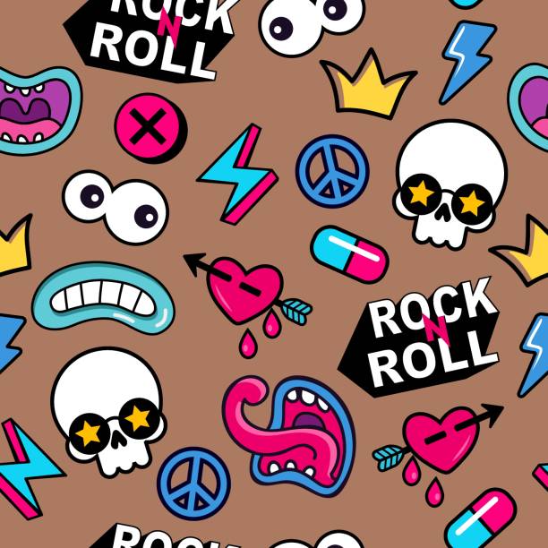 comic style rock and roll  vector seamless patterm vector art illustration