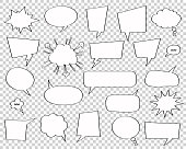 Set of comic speech bubbles. Vector Illustration and graphic talk clouds. Cartoon fun design, art thought chat sign.