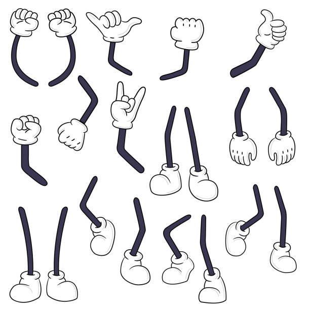 Comical hands and legs collection Comical hands and legs collection. Funny cartoon arms in gloves and feet in shoes performing various gestures and actions. Vector illustration for body language, comics, artwork arm stock illustrations