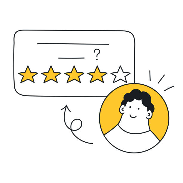 Comment with five stars and the head of the happy customer vector art illustration