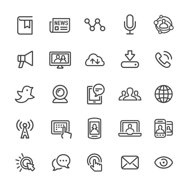 ikony komunikacji i multimediów - seria smart line - social media stock illustrations