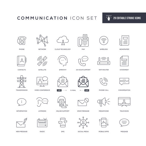 stockillustraties, clipart, cartoons en iconen met pictogrammen voor communicatiebewerkbare lijn - communicatie