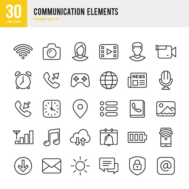 elementy komunikacyjne - zestaw ikon wektora cienkiej linii - video call stock illustrations