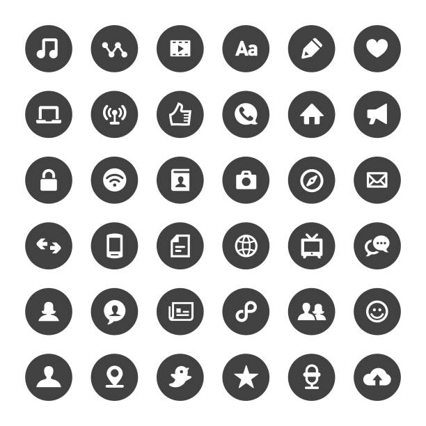 Communication Icons Set - Big Circle Series Communication, internet, social media social media icons vector stock illustrations