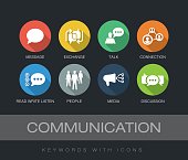 Communication chart with keywords and icons. Flat design with long shadows