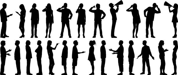 Communication People communicating. connection silhouettes stock illustrations