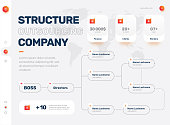 Company Organization Chart. Structure of the company. Business hierarchy organogram chart infographics. Corporate organizational structure graphic elements.