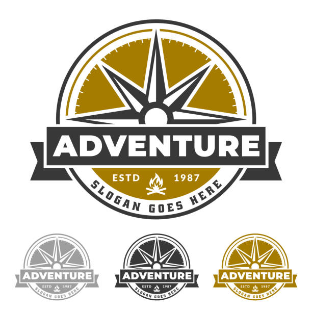 ilustrações de stock, clip art, desenhos animados e ícones de compass emblem for adventure life, outdoor and explorer icon - bussola