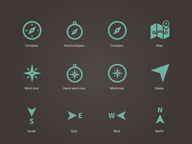 Compass icons. Compass icons. Vector illustration. adventure icons stock illustrations
