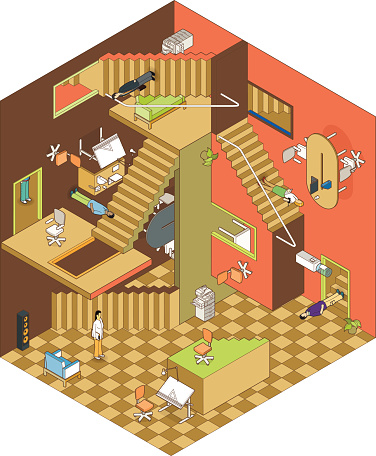 isometric office with escher stairs vector