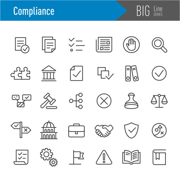 ilustrações de stock, clip art, desenhos animados e ícones de compliance icons - big line series - governo