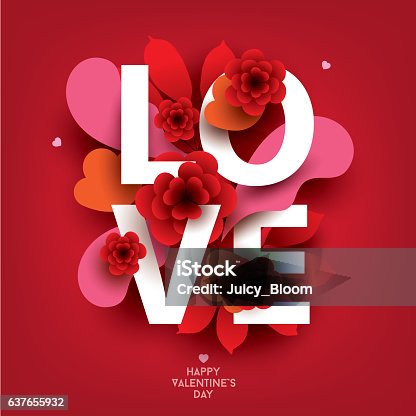 istock Composition with LOVE inscription and abstract florals elements. 637655932
