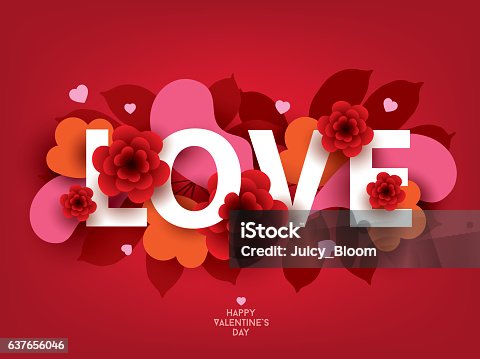 istock Composition with LOVE inscription and abstract florals elements. 637656046