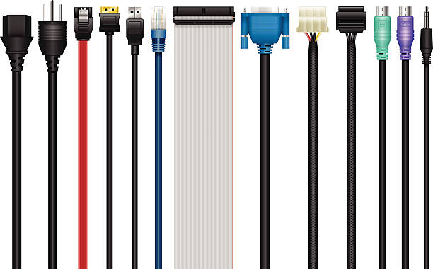 Computer Cables, Connectors, Technology Vector Illustration of Different Computer Cables. Best for Computers, Technology, Connectivity concept.  internet cable stock illustrations