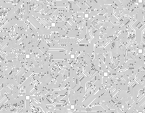 Computer Circuit Board Seamless Black and White Technology Background