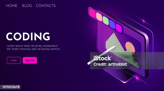 istock Computer design and digital art. Isometric computer with pen and design tools. Creative work. 1370512678