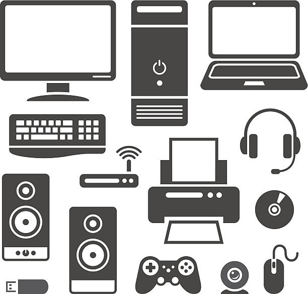 Computer devices icons Set of symbols of computer devices in vector computer silhouettes stock illustrations