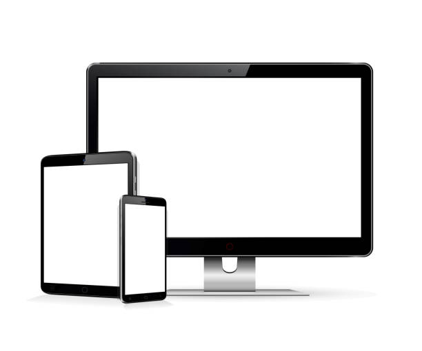 stockillustraties, clipart, cartoons en iconen met computermonitor,, tablet, smartphone mock-up - tablet pc