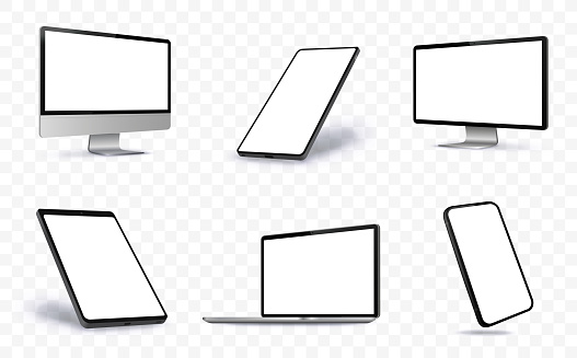 Digital Devices Vector illustration With Perspective Views.  Blank Screen Devices on Transparent Background.