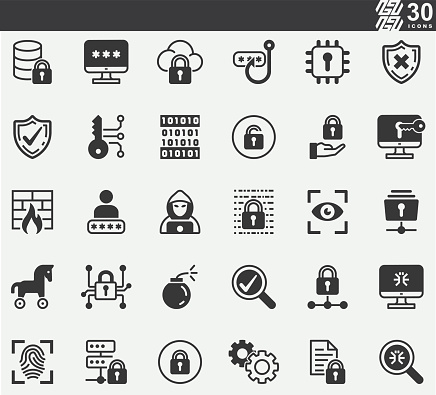 Computer Security ,Internet Security, Cyber Security ,Silhouette Icons