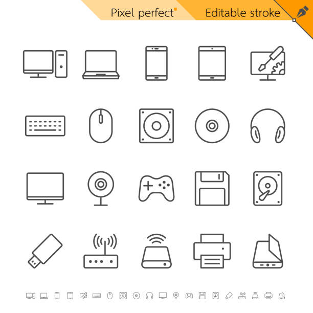 computer Computer thin icons. Pixel perfect. Editable stroke. compact disc illustrations stock illustrations